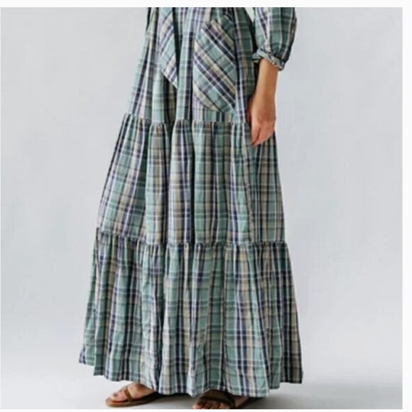 NWT MIRTH Ostuni Ocean Plaid Cotton Handloomed w/ Pockets Maxi Dress - Picture 4 of 8